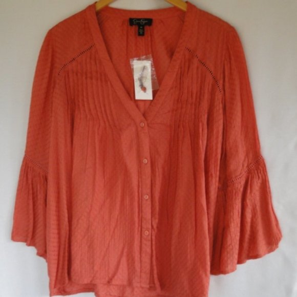 Jessica Simpson Faded Rose Blouse Boho V-NeckTop MEDIUM - Picture 1 of 5